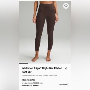 Lululemon Align High-Rise Ribbed Pant 25”